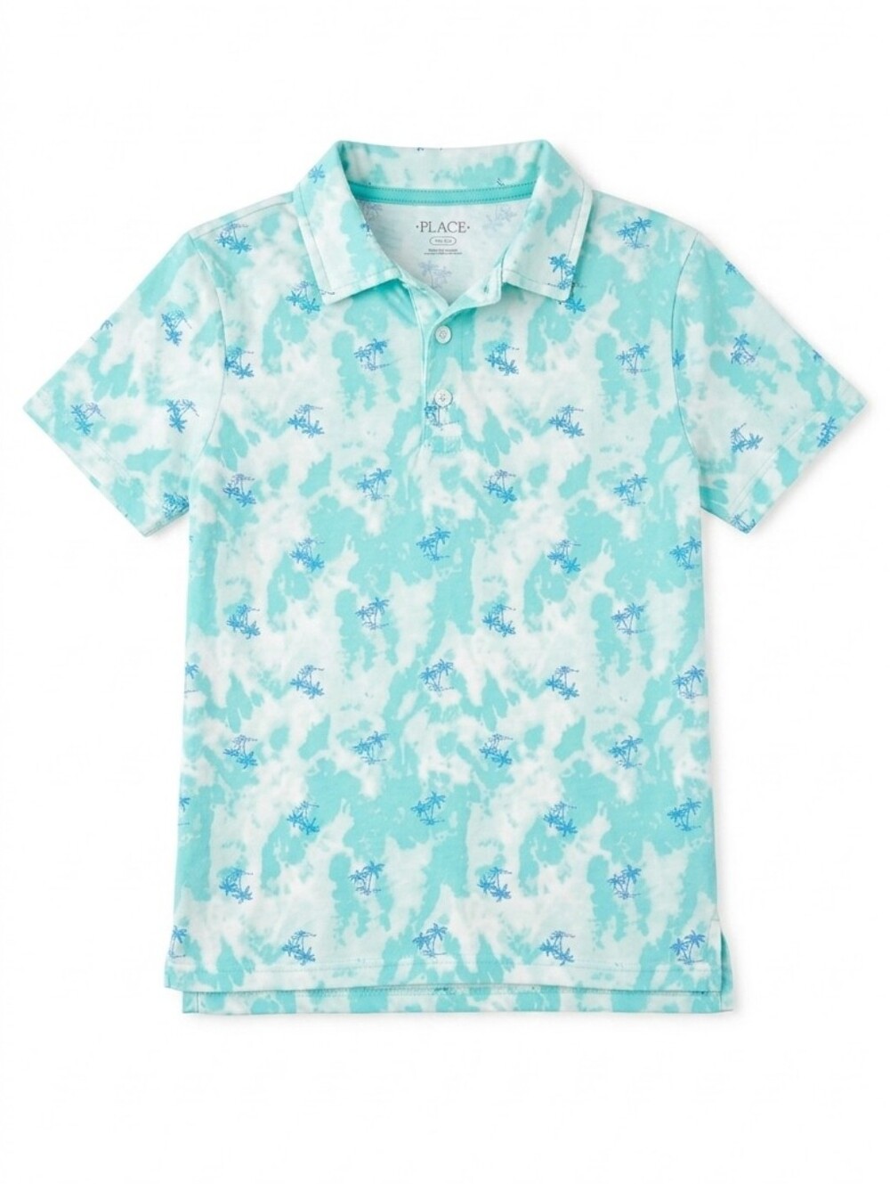 Childrens Place Tropical Polo T-shirt Boys Size XL 14 Aqua Blue Tie Dye Top